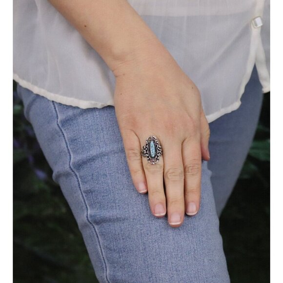 Sterling Silver Natural Turquoise Ring Size 6 1/2 - Picture 4 of 7